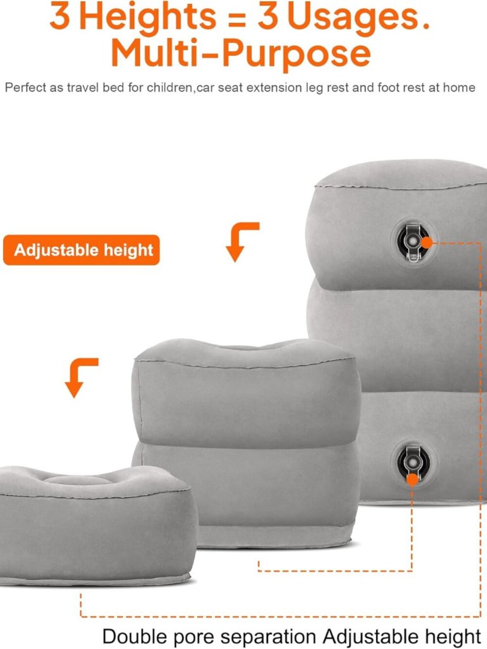 Inflatable Foot Rest Pillow for Travel, Kids/Adults Airplane Travel Pillow-Adjus - Picture 4 of 7